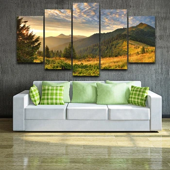 HD Tiskanja Slikarsko Platno Doma Dekor 5 Kos Sunset Gorskih Oblake, Zelene Narave in Krajine Plakat Modularne Stene Umetniške Slike Okvir