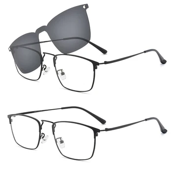 Ultra Lahka Mens Kvadratnih Optični Eyeglass Okvir Poslovni Slog Stekla Rx Očala Z Magnetno Sponko Na Sončna Očala Za Vožnjo
