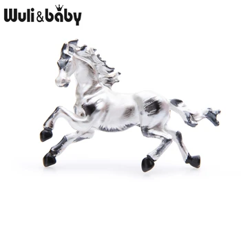 Wuli&baby Belo Črni Emajl Konj Broške Ženske Moški Zlitine Žrebec Živali Broška Zatiči Darila