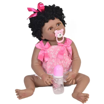 55 CM Polni Silikona Telo Dekle Prerojeni Baby Doll Igrače gladko črno kožo Novorojenčka Princesa Dojenčki Moda Etnične Lutke Bebe, ki so Prerojeni