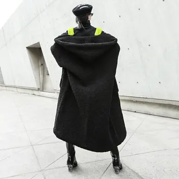 XITAO Plus Velikost Mešanice Modi Nove Ženske Črna Žep Hooded Ovratnik Poln Rokav 2020 Pozimi Manjšinskih Elegantno Svoboden Plašč ZY1776