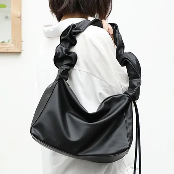 Korejski ženske Ramo torbe, moda Gube messenger Bag za ženski torbici, Velike zmogljivosti, Mehko pu usnje gospe roko vrečko bolsa