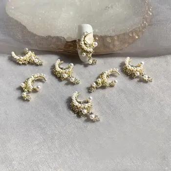 5pcs/veliko 3D nail nakit razkošje Pearl obesek luna cirkon nail art kovinski diy nakit crystal nails Dekoracijo nohtov Čare