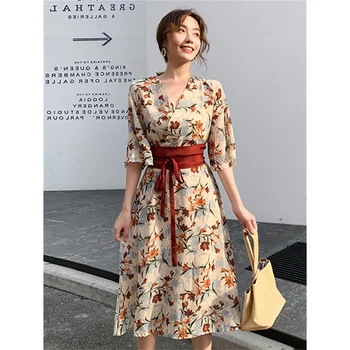 Japonski Modni Stil Cvet Tiskanja Kimono Obleka Ženske Ženske Poletne Ulične Yukata Obi Harajuku Folk Retro Priložnostne Vestido