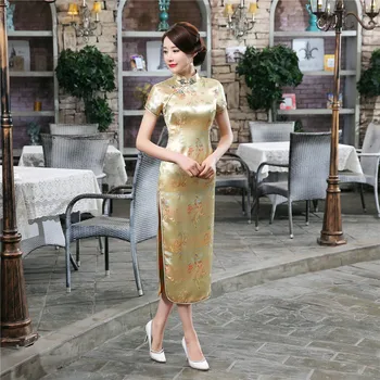 Kitajski Tradicionalni Cheongsam Žensk Saten Svila Zmaj/Phoenix Obleko Dolgo Žogo Obleke Velikost: S 6XL