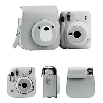 Fujifilm Instax Mini 11 Fotoaparat torba Torba PU Usnje Siva Medved Hitra Kamera Ramenski Trak Vrečko Zaščitnik Pokrovček, Torbica