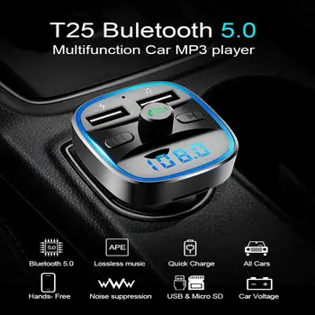 Avto FM Oddajnik Bluetooth 5.0 Sprejemnik Avto Radio MP3 Predvajalnik Dvojno USB Avto Polnilec U Disk TF Kartice Roke-Brezplačen Klic