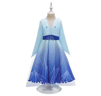 MUABABY Novo Elsa 2 Princesa Obleko Za Deklice Dolg Rokav Kraljica Oblačila Sklop noč Čarovnic, Božič Modra Fancy Stranka Kostum