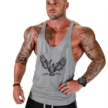 Moški Fitnes Gym Bodybuilding Krilo Tiskanja Tank Top Mišice Fit Majice brez Rokavov usposabljanje Stringer brezrokavnik moški