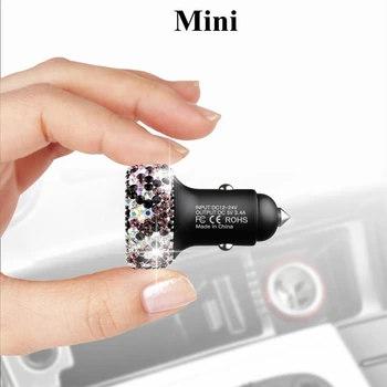 Bling LED zaslon avto polnilec kristalno dvojno usb avto-polnilec z varnostnimi kladivo za Xiaomi iPhone, iPad, Samsung DVR GPS