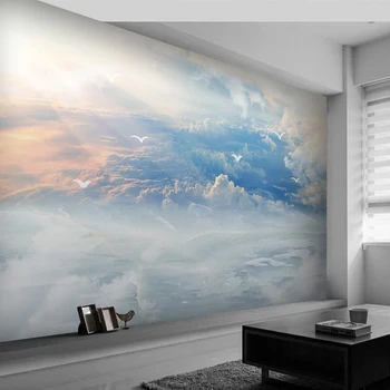 Po meri 3D Stenske Freske Ozadje Moderno Modro Nebo In Beli Oblaki Galeb Foto Dnevni Prostor Kavč Spalnica Ozadju Stensko Slikarstvo