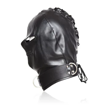 Usnje ropstva kapuco maska bdsm Pokrivala z zadrgo nastavljiv cosplay spola igrače, bdsm kapuco igre za odrasle sex igrače za pare