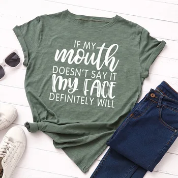 Če Moja Usta Ženske Tshirt Bombaž Priložnostne Smešno Majica Lady Dekle Moda Grafični Tees T-Majice