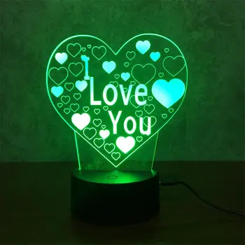 Valentinovo, ljubezen je darilo 3D LED Nočna Lučka 7 barv namizno svetilko doma žarnice dotik lučka žena ali Dekle, prijatelj darilo k13