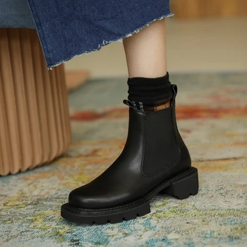 2020 novo non-čipke stopil debel-soled Chelsea škornji zimski škornji ženske pravega usnja, ženska, čevlji