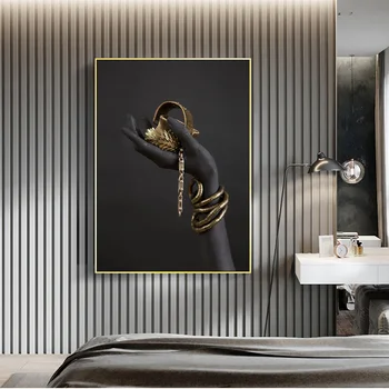 Črna Ženska Roko in Z Zlato Nakit Wall Art Platna Slike Na Steni Plakatov In Fotografij Pop Art Natisne Dekoracijo Sten