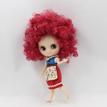 Bližnji Tovarni Golih Blyth Moda Lutka z Rose Red Afro-Las 20 cm LEDENO DIY Igrače z geste Brezplačna Dostava Št.QE155