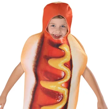 Odrasli Otroci Smešno 3D Tiskanja Hrane Klobasa Hot Dog Kostumi za noč Čarovnic Moški Ženske enodelne Anime Obleko Carnival Party Cosplay