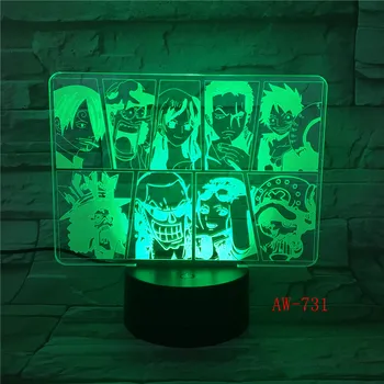 En Kos Ekipa Night Light Luffy Sanji Zoro predstavnica nami-ja 3D LED Iluzijo namizne Svetilke Barve Spreminjanje Luminaria Dotik Osvetlitev Dekor AW-731
