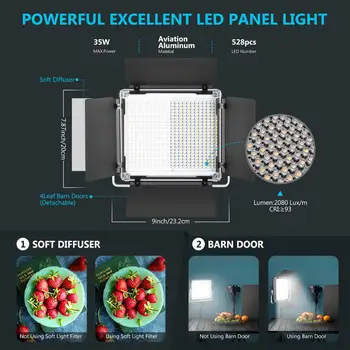Neewer 528 LED Video Luč, Zatemniti Dvo-Barvne Fotografije Razsvetljave, Komplet z APP Inteligentni Nadzorni Sistem za Studio YouTube