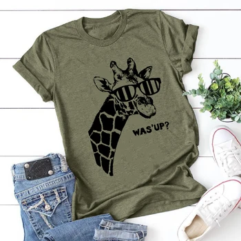 Žirafa Tiskanje Tees Vrhovi Plus Velikost Majice za Ženske Ženski Poletje Moda Svoboden O Vratu Tshirt 2020 Nova Športna Oblačila