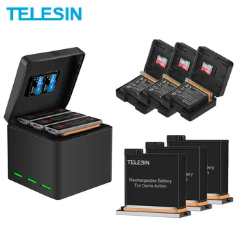 TELESIN 3 Pack Baterije + 3 Reže Baterije, Shranjevanje Smart Polnilec TF Kartice Škatla za Shranjevanje za DJI Osmo delovanje Fotoaparata Dodatki