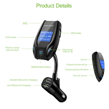 Onever Vrtljiv Bluetooth Car Kit, FM Oddajnik FM modulator Avto MP3 Player Modulator s 3.1 3-USB Avto Polnilec za Radijsko Kompleti