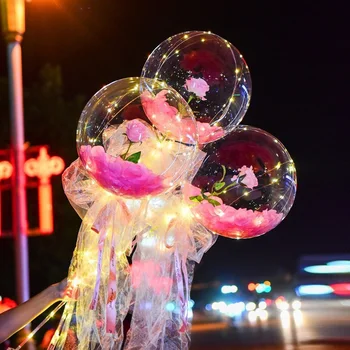 LED Svetlobna Balon Rose Šopek Helij Pregleden Trebušaste Poroko, Rojstni dan 2021 Srečno Novo Leto Božični Okraski