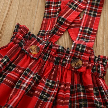 Ma&Baby 1-6Y Božič Dekliška Oblačila, ki Pletene Long Sleeve Jopica Rdeče Kariran Krila Kombinezon Jesen Zimo Božič Obleke