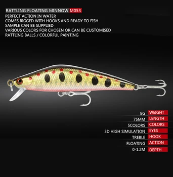 75 mm 8g Fishing Lure Minow Deli Crankbait Vaba Ribolov, da Vabe Som Morju Duros Wobblers Japonskem Za Panulo Ščuka 2020 Nova