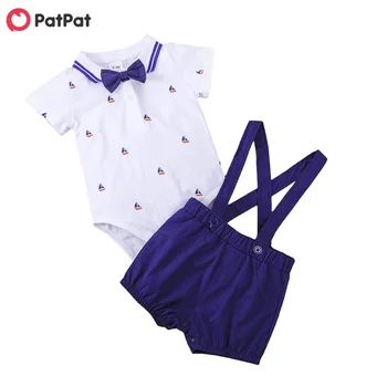 PatPat 2021 Nov Prihod Poletja Baby Gentlemanly Določa Sidro Tiskanje Vrh in Suspender Hlače Določa Otroška Oblačila