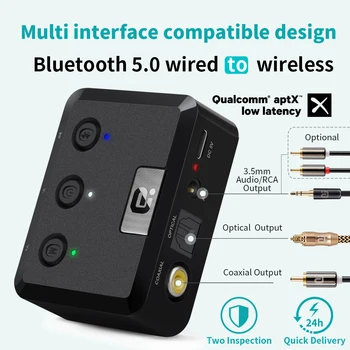 MR235B Optični Koaksialni Bluetooth 5.0 Sprejemnik z mikrofonom aptX ll 3,5 mm Priključek Aux Brezžični Zvočni Adapter aptX Nizke Latence
