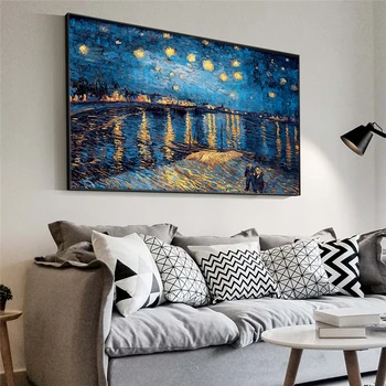 Zvezdnato Noč Nad Rone, ki Jih Van Gogh Platna Slike Na Steni Umetnosti Plakatov In Fotografij Impresionizem Umetniške Slike Cuadros