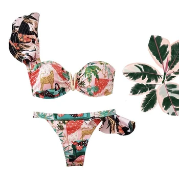 2020 Seksi Ženske Bikini Kopalke Tropskih Tiskanja Kopalke Brazilski Bikini Komplet Ruffle kopalke Plažo Biquini ženski