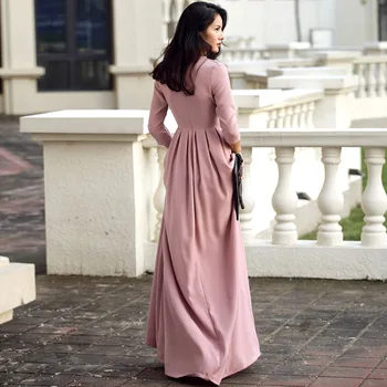 Prilagodite Ženska Jesen Pomlad Eleganten V-Izrez Obleko Maxi Dolgo Stranke Obleke Plus Velikost Slim A-Line Oblačenja