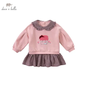 DBM14519 dave bella jeseni baby dekleta srčkan lok cvetličnim vzorcem mozaik print majica s kratkimi rokavi otroci vrhovi dekle otroci moda tees