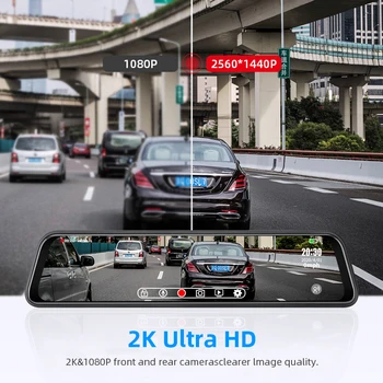 Jansite 12 inch Dash Cam 2K Ultra HD Avto Kamera Snemalnik DVR Ogledalo Tajnik 1080P Pogled od Zadaj Kamero Night Vision Parkiranje način
