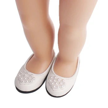 18 inch Dekleta lutka čevlji White pearl čevlji princesa poročni čevlji PU Ameriški novorojenčka čevelj Otroške igrače fit 43 cm lutke otroka s94
