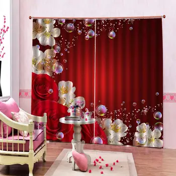 Luksuzni Blackout 3D Zavese Za dnevno sobo, Posteljnina soba, Pisarna rdeče rose zavese