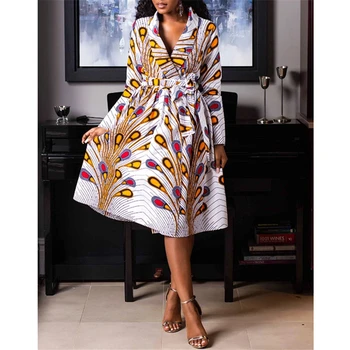 Afriške Obleke za Ženske do leta 2020 Novice Ženske Kimono Obleko Elegantno Dashiki Natisniti Moda Proti-vrat Čipke Oblačila Plus Velikost Oblačila