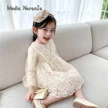 Malčka Otroci Otroci Obleko Baby Girl Obleke Pomlad Jesen bež čipke Stranko Poroko Princesa Obleke za Dekleta