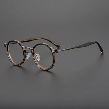 Ročno izdelana iz Titana Acetat Letnik Okrogle Očala za Moške, Ženske Retro Eye Glasses Okvir Optičnega Kratkovidnost Recept za Očala