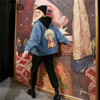 ELFSACK Leni Diamond Beaded Priložnostne Volne Teddy Coats Žensk,do leta 2020 Jeseni ELF Elegantna Gumb korejske Ženske Warmness Outwear