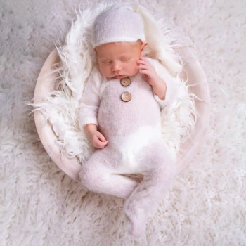 2 Kos Moher Baby Romper Klobuk Nastavite Novorojenčka Fotografija Rekvizitov, Pletena Volnena Obleka, Dolgega Repa Kapa Komplet Za Dojenčke Fotografiranje Oblači