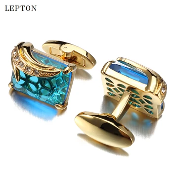 Nizko-ključ Luksuzni Modrega Stekla zapestne gumbe za Mens Lepton blagovne Znamke Visoke Kakovosti Kvadratnih Kristalno zapestne gumbe Majica manšetni Relojes Gemelos