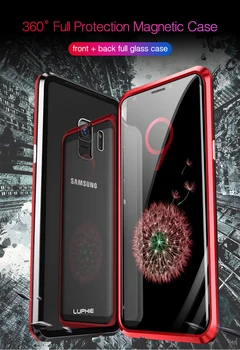 Celoten Magnetni Pokrov Ohišje Za Samsung Galaxy A8 2018 Primeru 360 dvojni stranski Stekleni Pokrovček za Galaxy A8 plus a8+ Magnet, Kovinsko ohišje