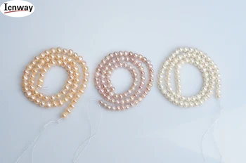 Naravne 2 pramenov krog Sladkovodnih Pearl bela roza sivke 5-6 mm 15inch DIY ogrlico, zapestnico, uhane ping na Debelo