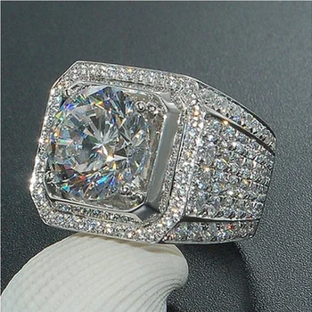 Luksuzni 925 Sterling Srebrni Prstan Z Cirkon Crystal Ring Za Moške Nakit Darilo