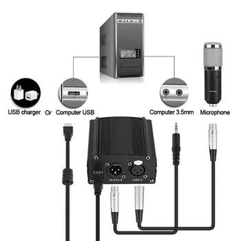 Prenosni 1 Kanal 48V USB Fantomsko Napajanje USB Kabel XLR 3Pin Kabel Mikrofona za Vse Kondenzatorski Mikrofoni Oprema