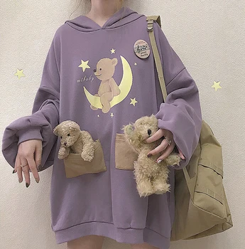 2020 Harajuku Lolita Imeti Otroka Graphic Majica Ženske Kawaii Oblačil Za Pomlad Prevelik Svoboden Debele Hoodies Dolgo Vrhovi Šolarka